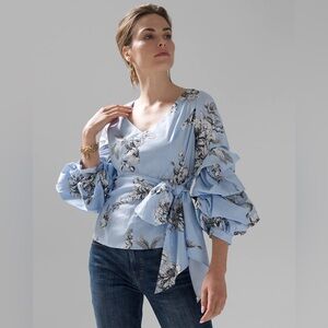 NWT✨White House Black Market Ruffle Sleeve Poplin Blouse